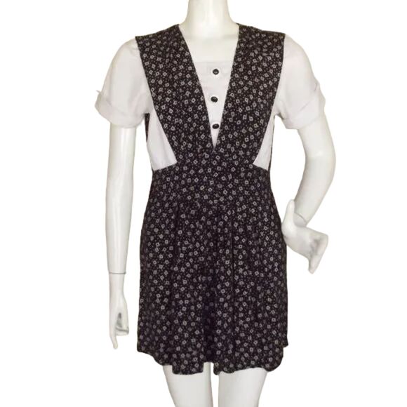 Vintage Romper, 6, Layered Look, Black/White, Buttons, Back zip, Short sleeves - Picture 1 of 13